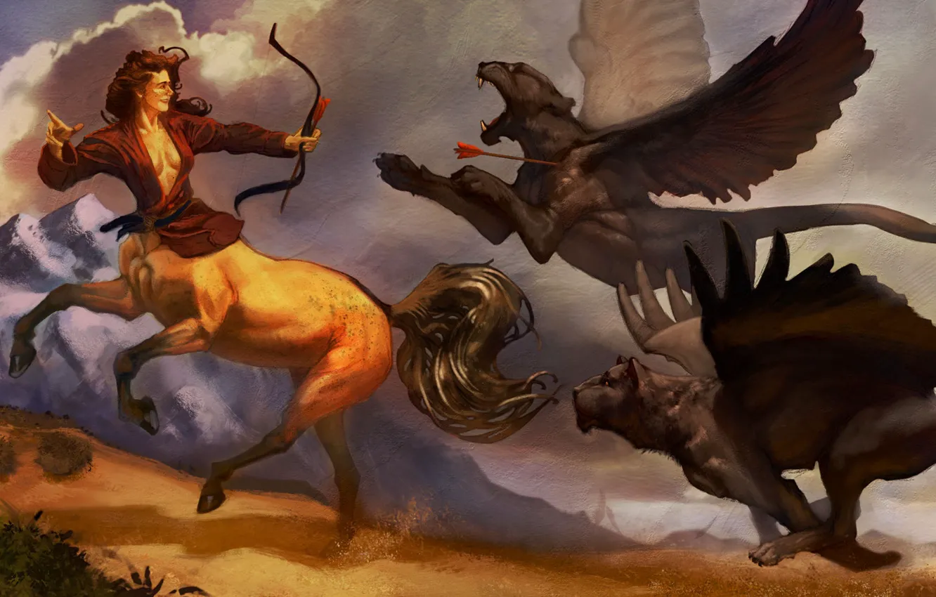 Photo wallpaper centaur, hunter, Centaur, The Hunt, Ancient Greek mythology, ancient Greek mythology, Adam Kohn