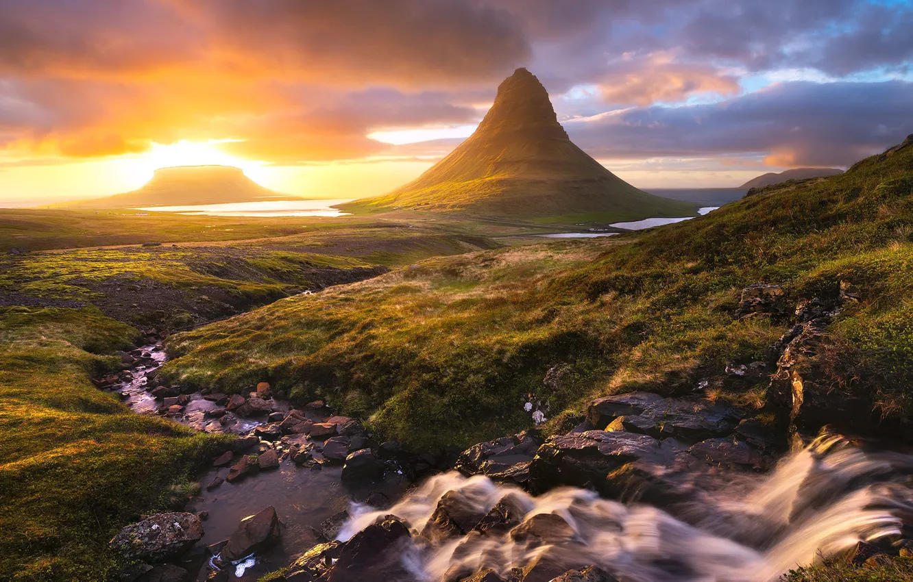 Photo wallpaper mountains, nature, morning