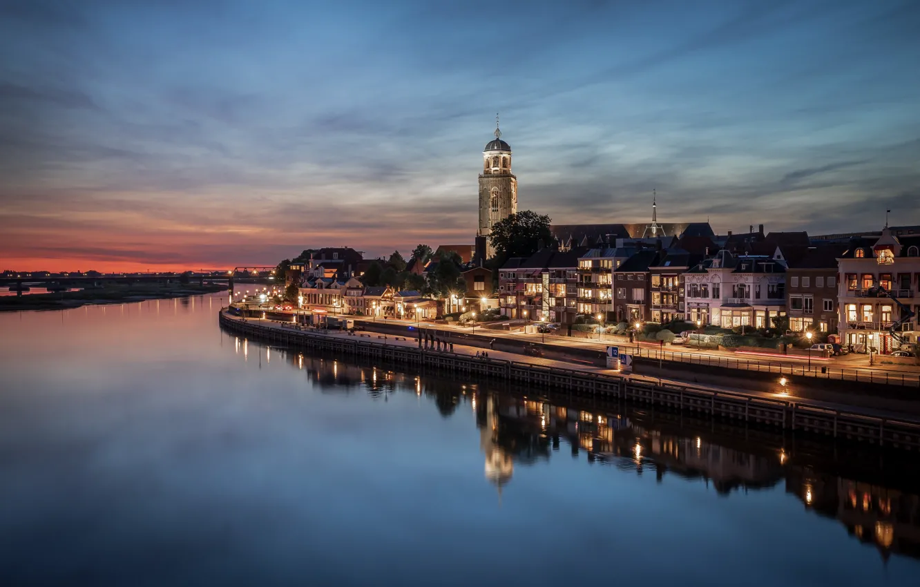 Photo wallpaper lights, the evening, Netherlands