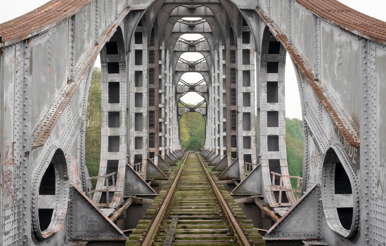Photo wallpaper road, bridge, railroad