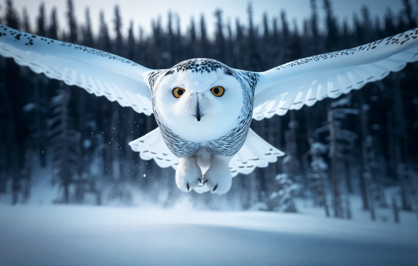 Photo wallpaper winter, forest, white, look, snow, trees, flight, nature