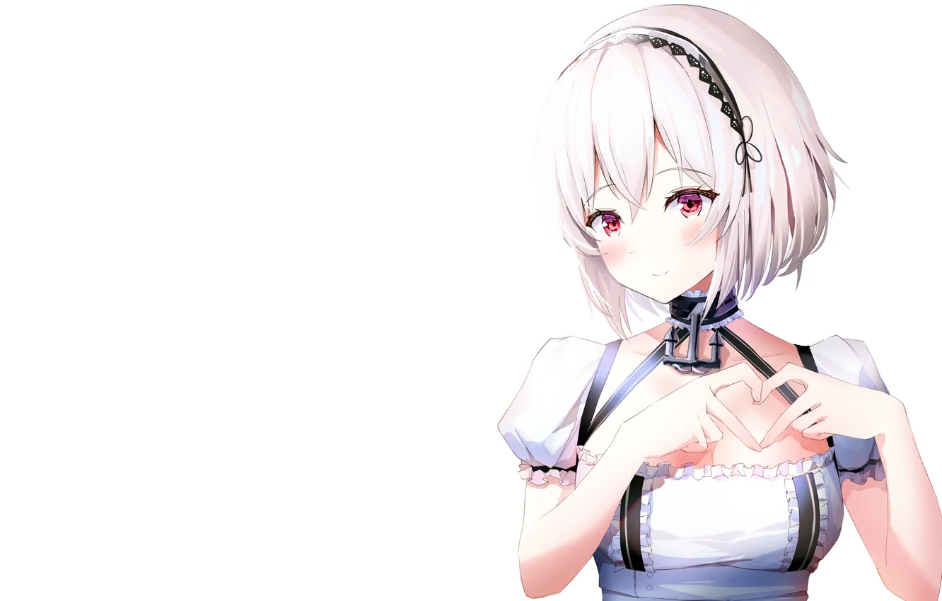 Photo wallpaper girl, sexy, cleavage, blouse, boobs, anime, beautiful, red eyes