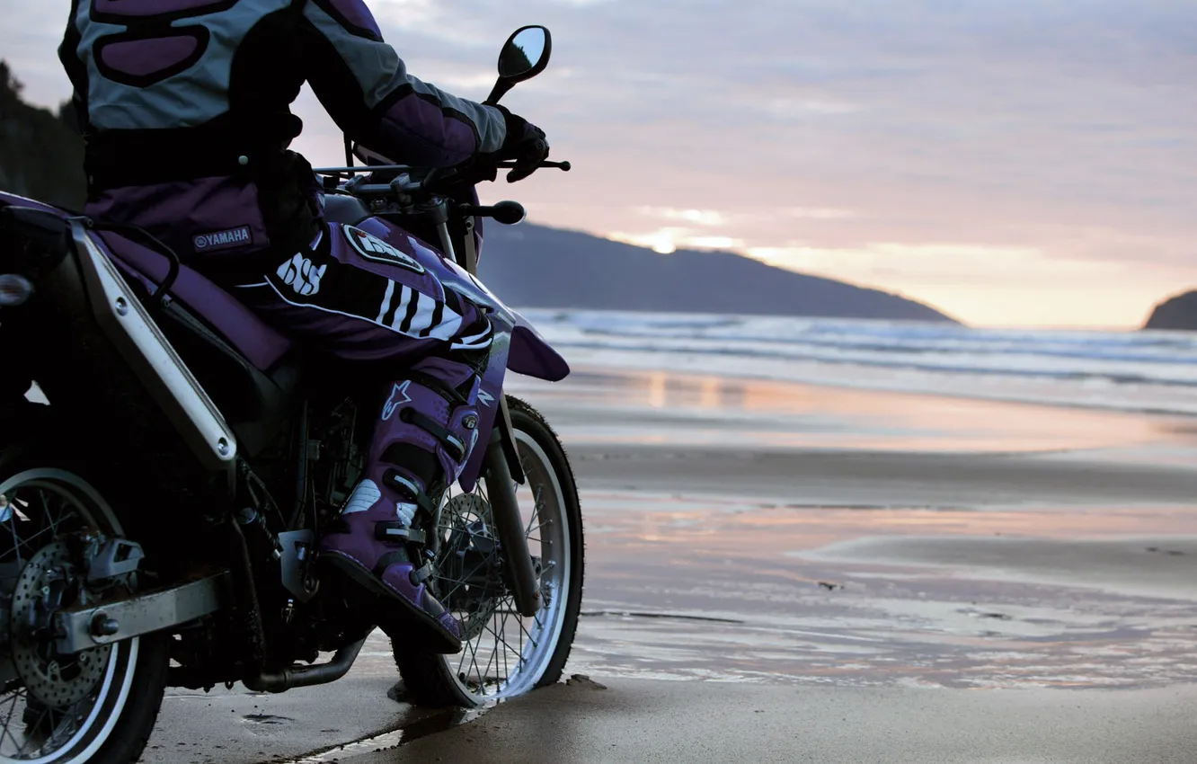 Photo wallpaper shore, coast, protection, costume, motorcycle, jumper