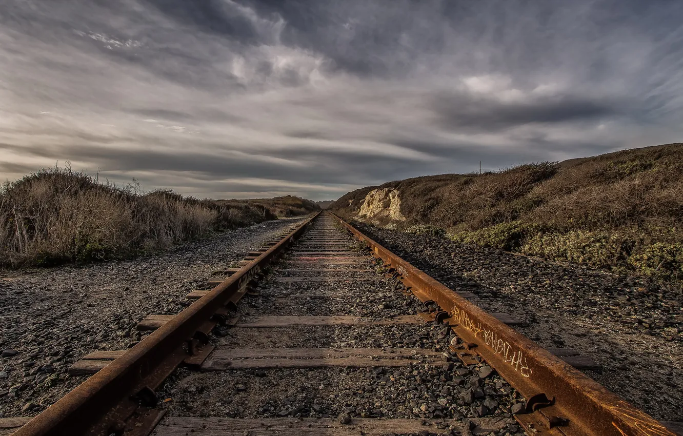 Photo wallpaper the sky, landscape, railroad
