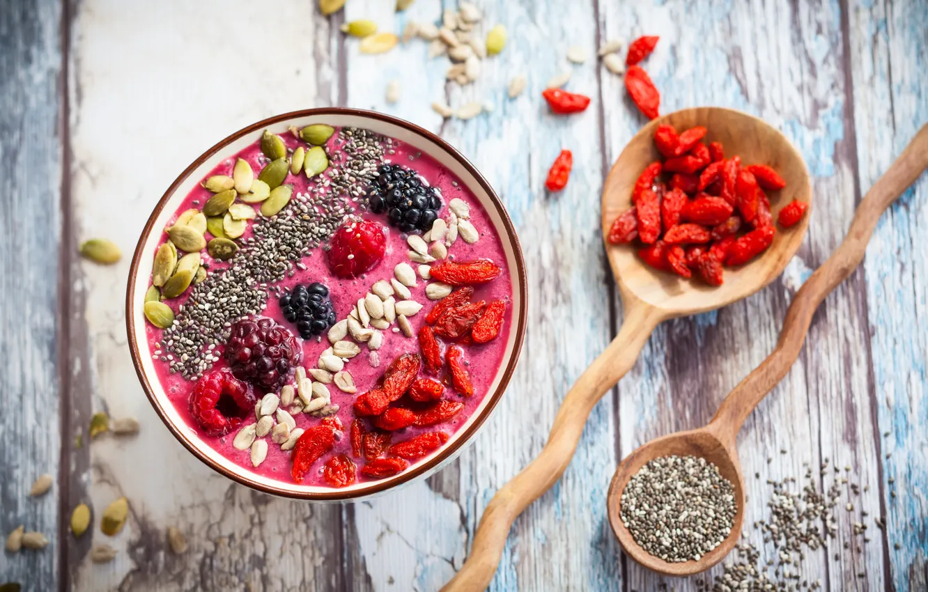 Photo wallpaper berries, raspberry, nuts, seeds, dessert