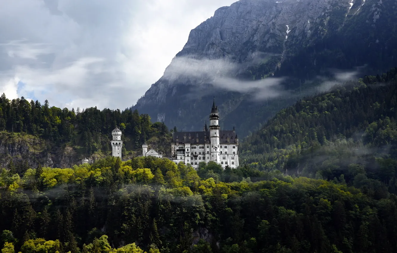 Photo wallpaper forest, mountains, castle, Germany, Neushwanstein
