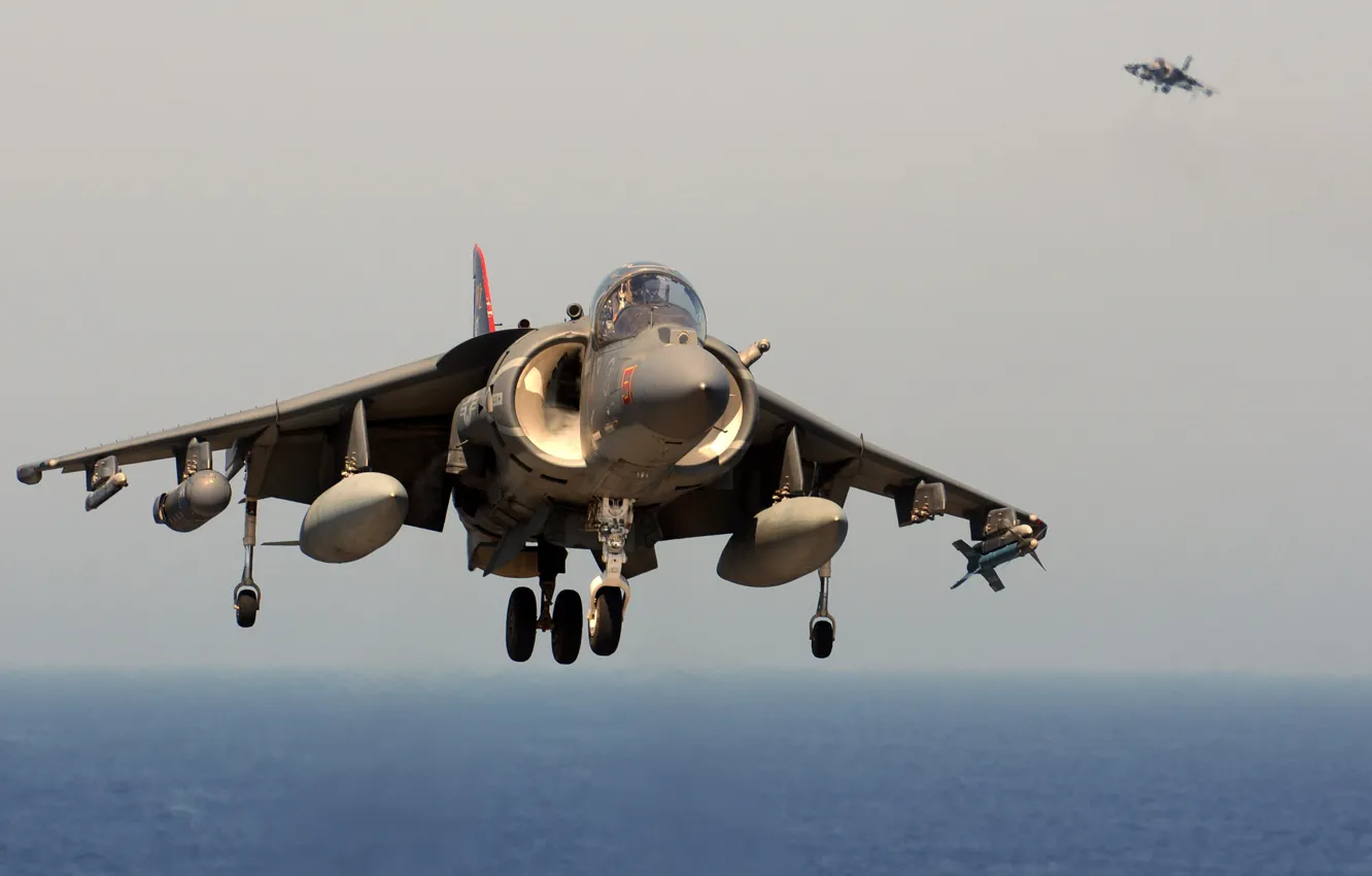 Photo wallpaper Sea, The plane, Fighter, Day, UK, USA, Aviation, Harrier