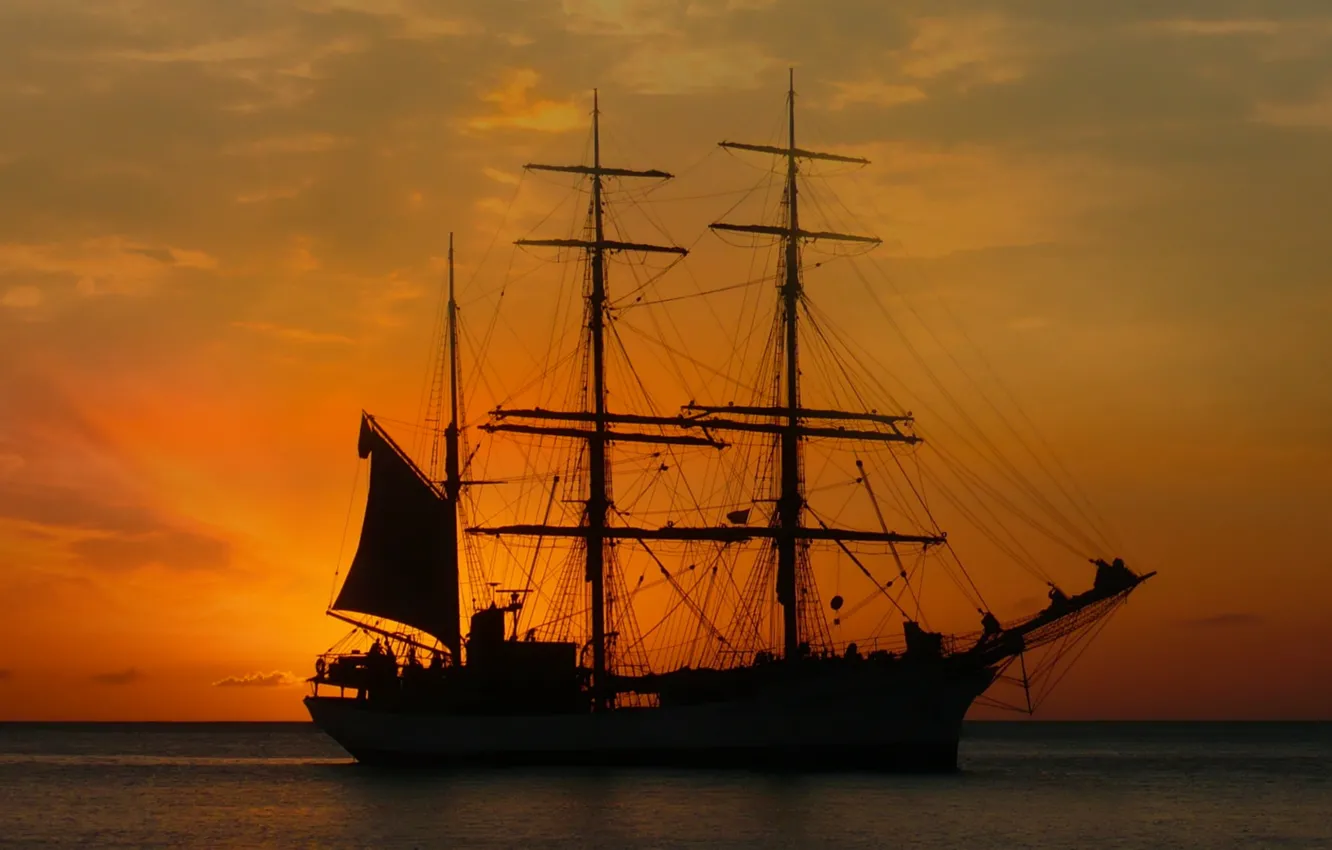 Photo wallpaper sea, the sky, sailboat, the evening, dawn