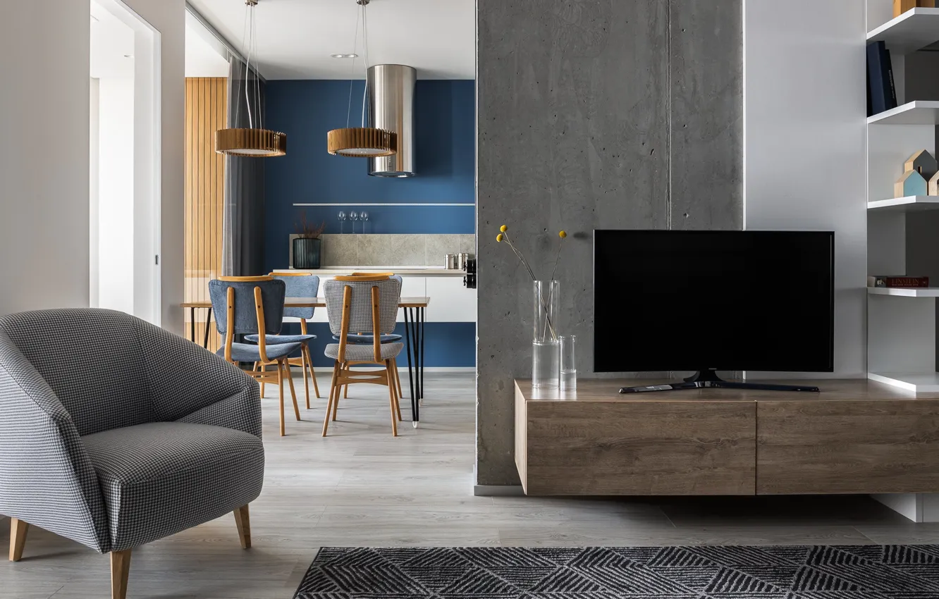 Photo wallpaper design, style, interior, kitchen, living room, dining room, OSH Apartment, by Albert Bagdasaryan