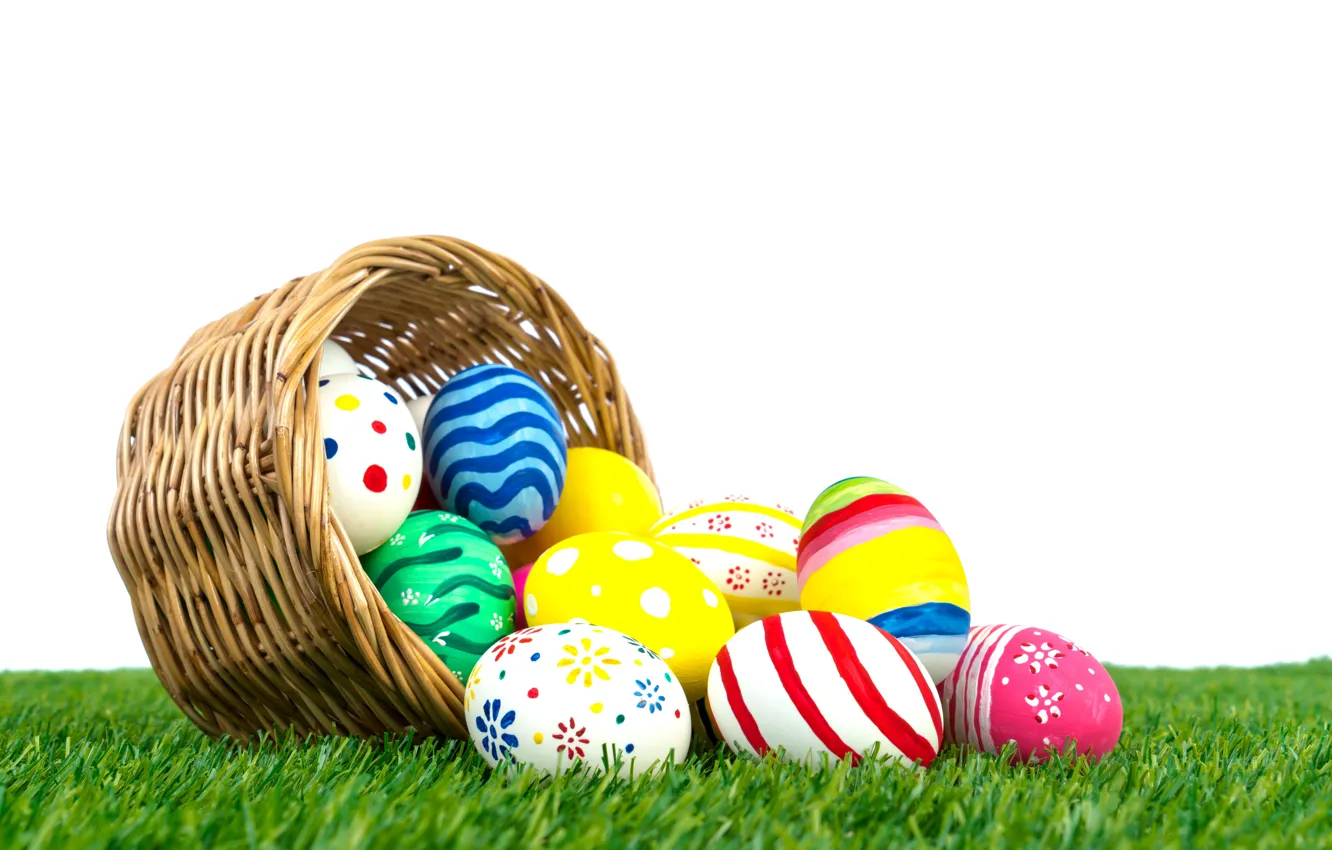 Photo wallpaper holiday, basket, eggs, Easter, weed