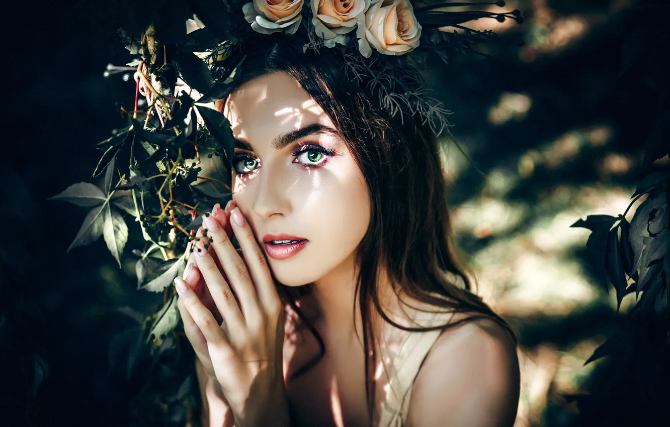 Photo wallpaper look, the sun, face, pose, model, portrait, hands, makeup