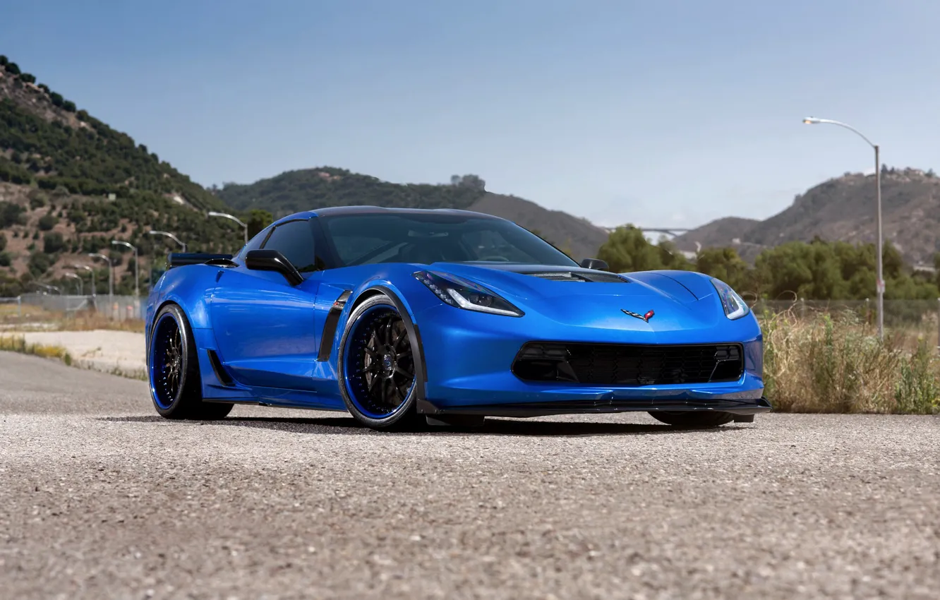 Photo wallpaper Corvette, Chevrolet, Blue, Wheels, Strasse, Z07