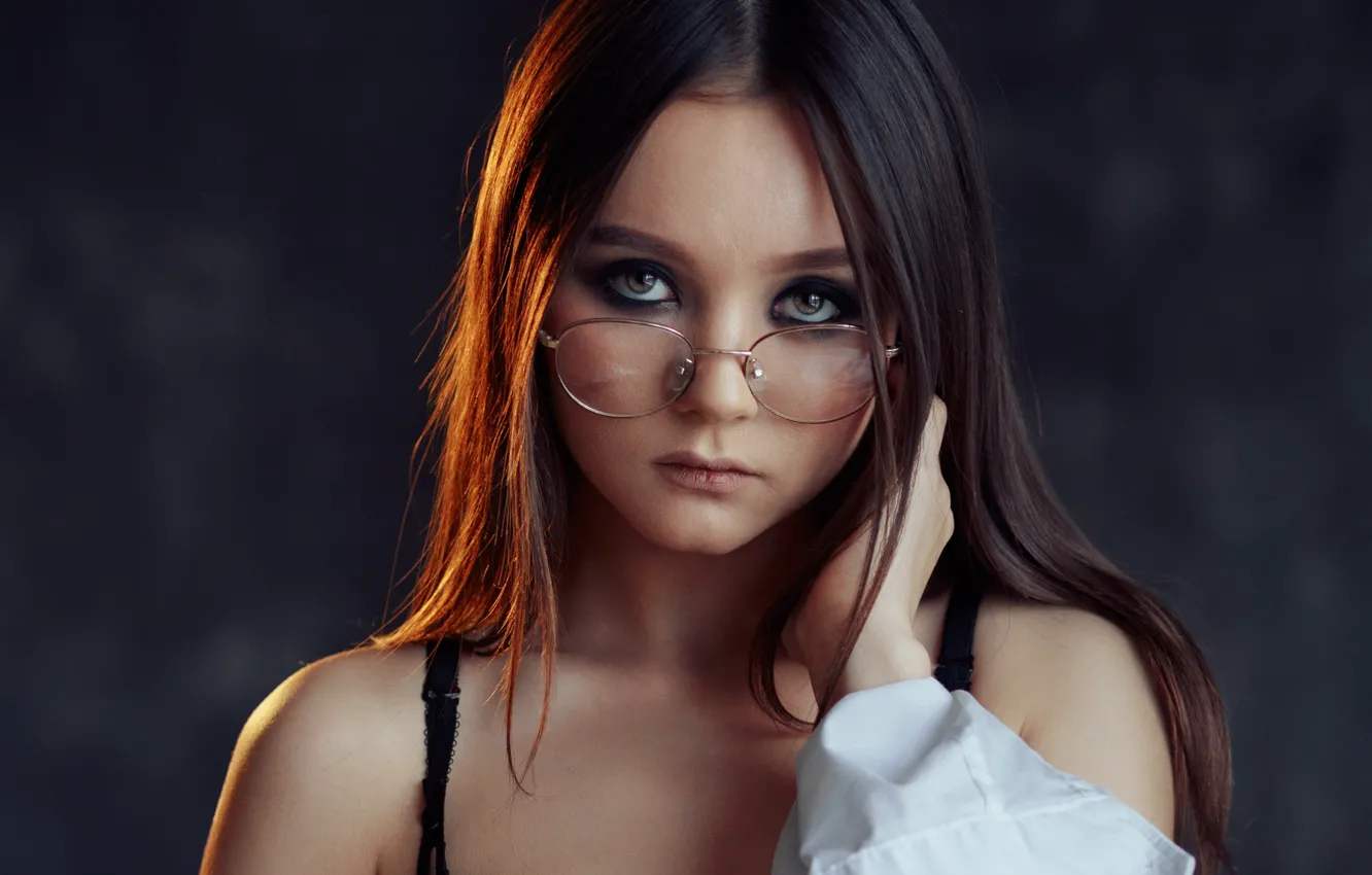 Photo wallpaper girl, glasses, neckline, Evgeny Bulatov, Olga Starostina