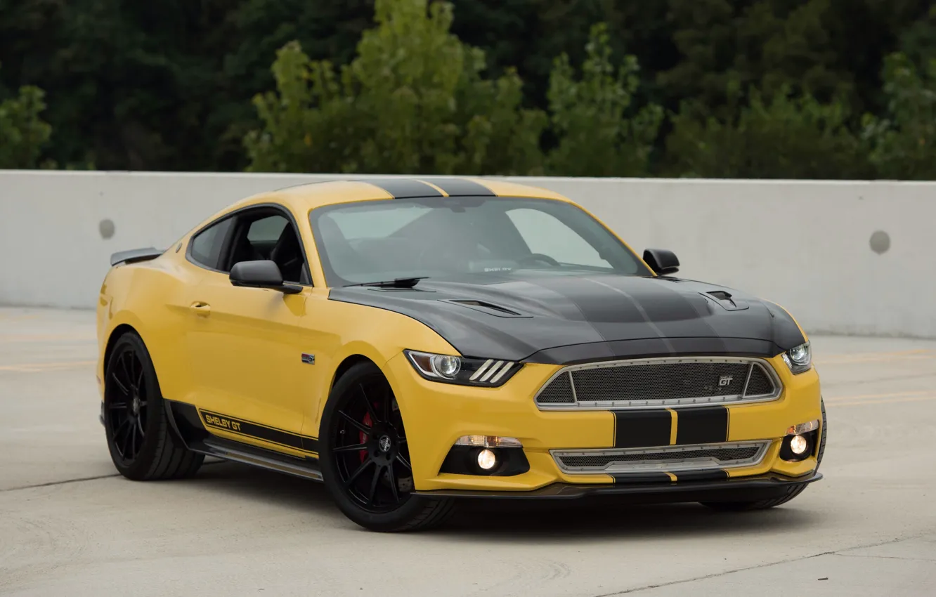 Photo wallpaper auto, yellow, Mustang, Ford, Shelby, Shelby, the front, muscle