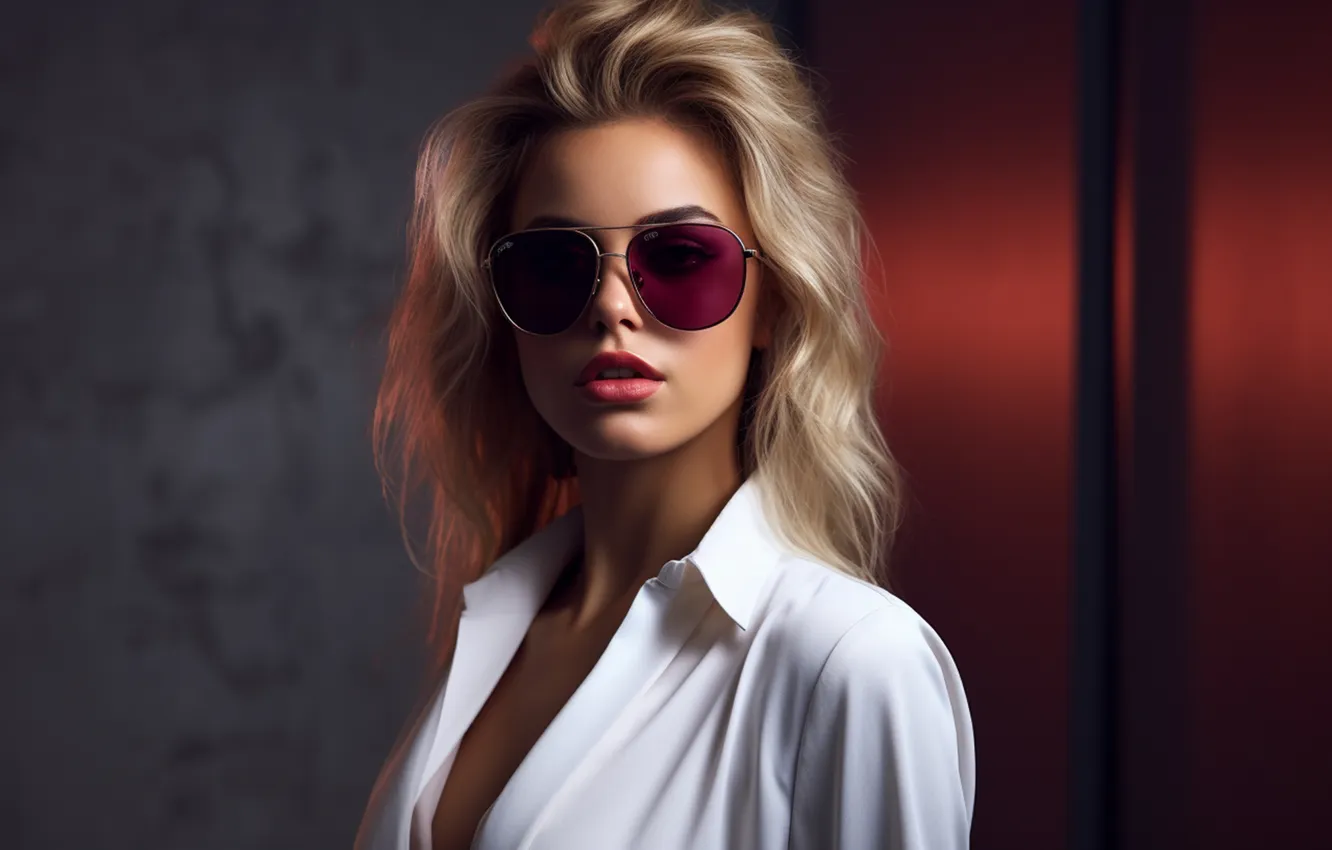 Photo wallpaper girl, beautiful, cute, sunglasses, AI Art