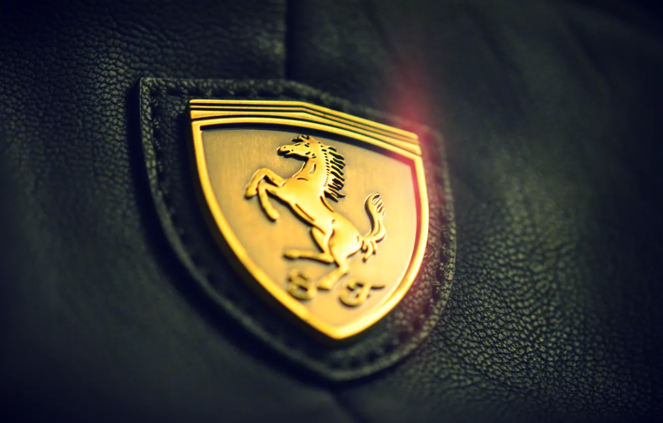 Photo wallpaper macro, gold, logo, leather, Ferrari, Ferrari
