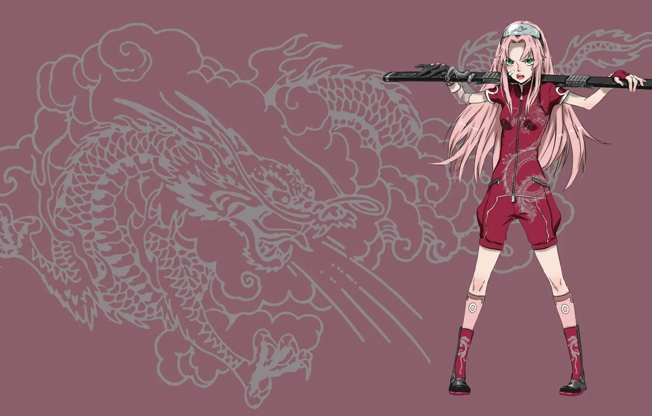 Photo wallpaper girl, sword, game, Sakura, pink, anime, cloud, katana