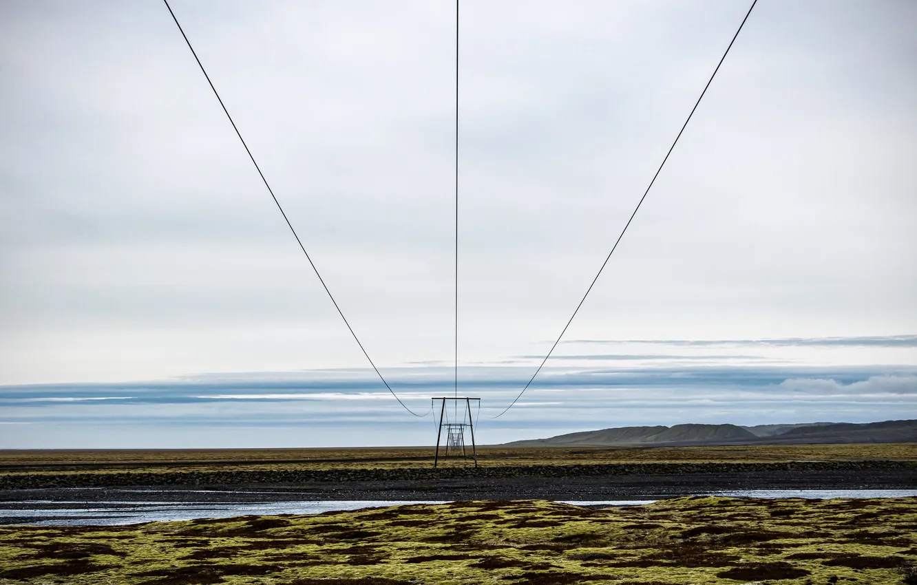 Photo wallpaper field, the sky, power lines
