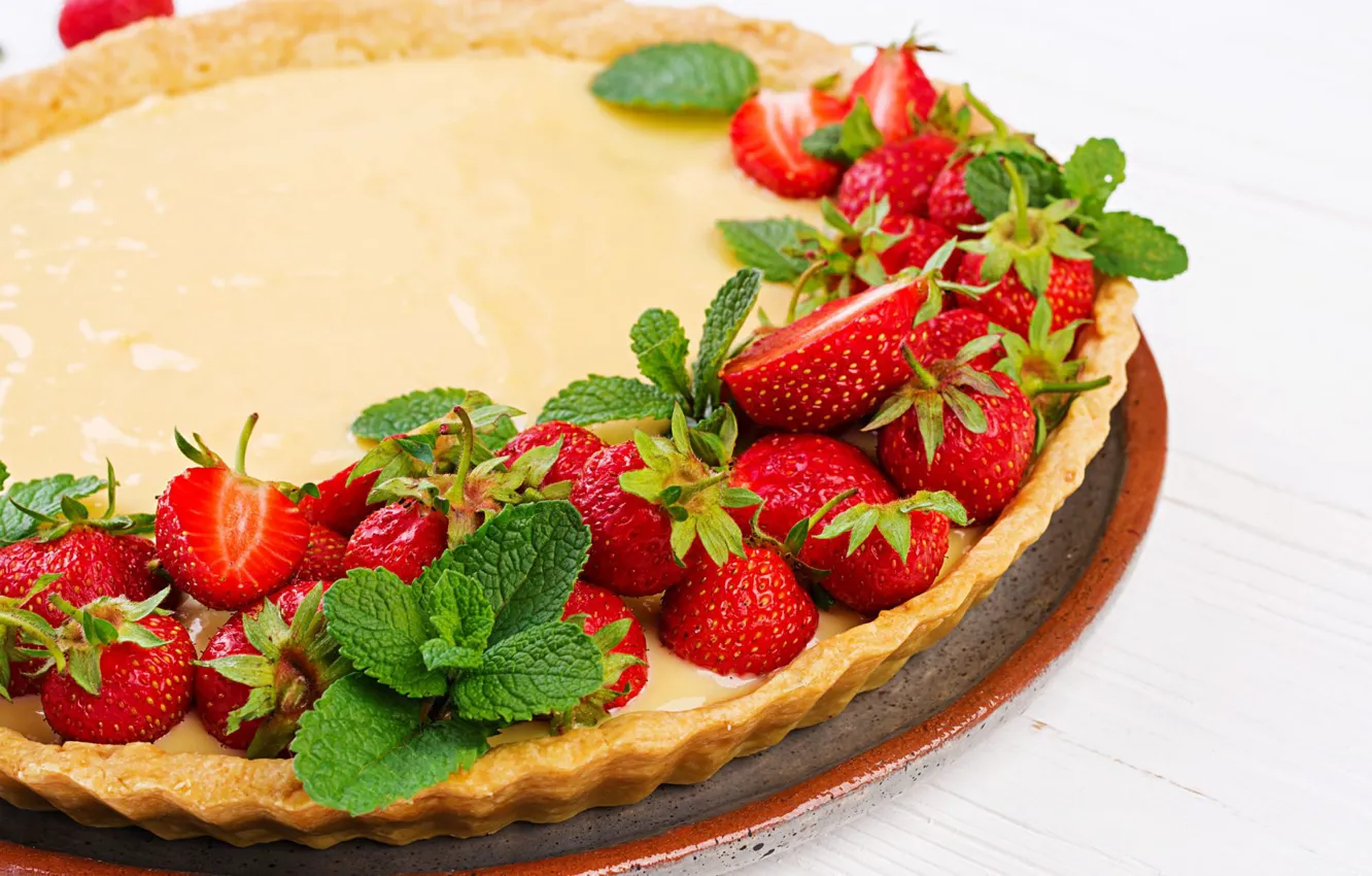 Photo wallpaper strawberry, mint, tart