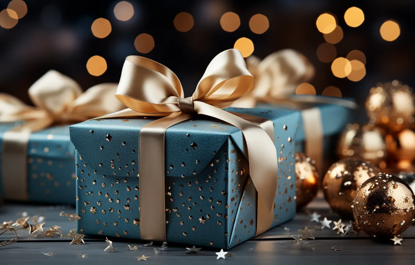 Photo wallpaper winter, snow, decoration, snowflakes, gift, balls, new year, Christmas