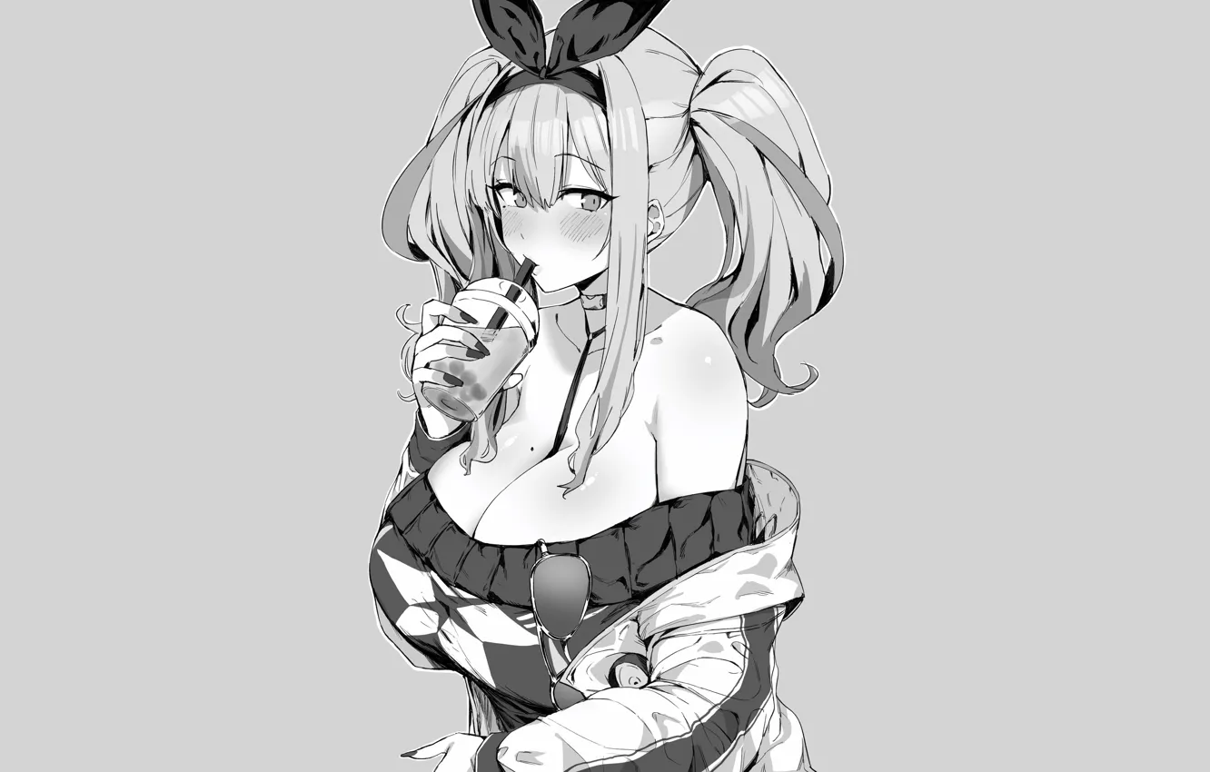 Photo wallpaper girl, sexy, cleavage, blouse, long hair, boobs, anime, beautiful