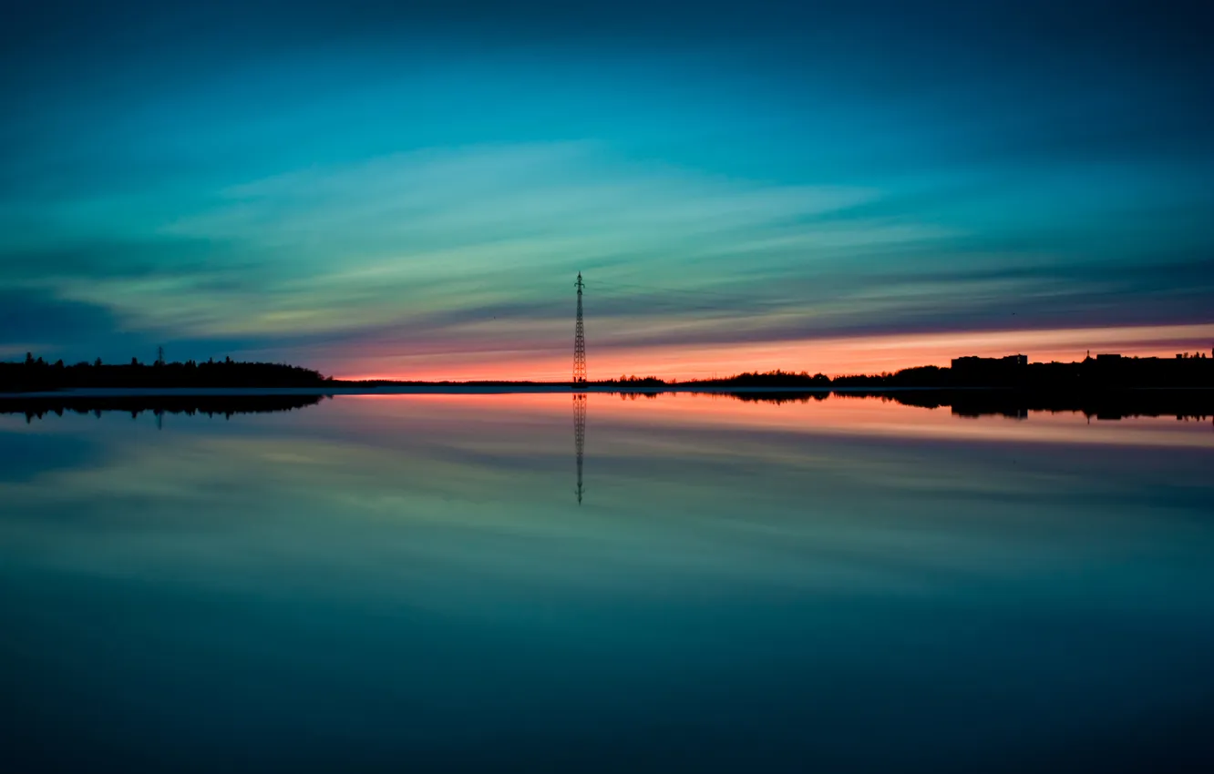 Photo wallpaper water, reflection, sky, vyskovicka, the depth of the sunset