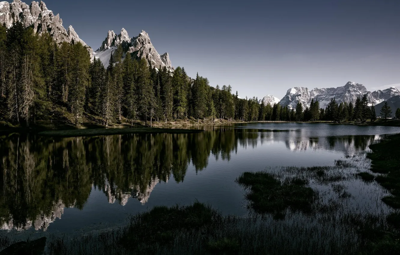 Photo wallpaper forest, mountains, nature, lake, reflection