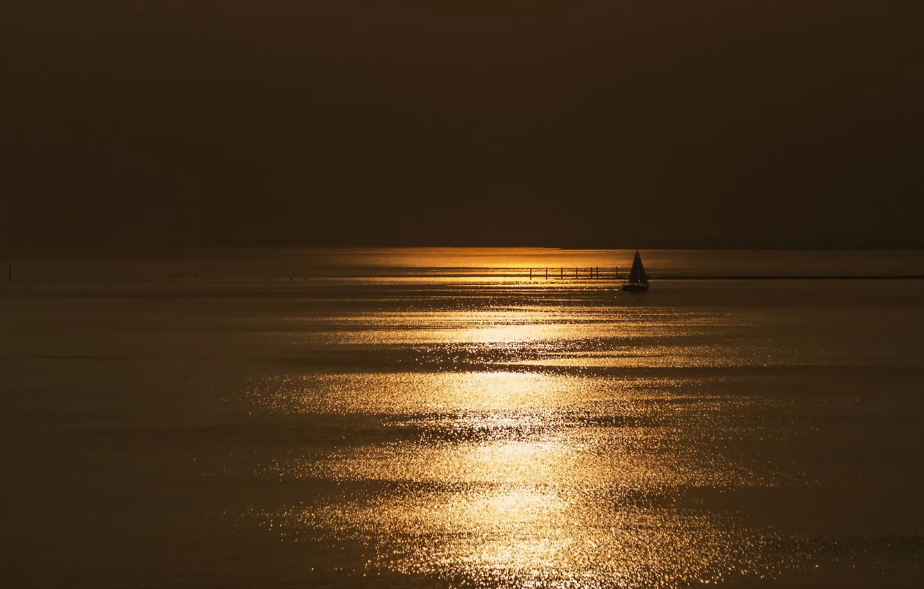 Photo wallpaper sea, night, boat, sail