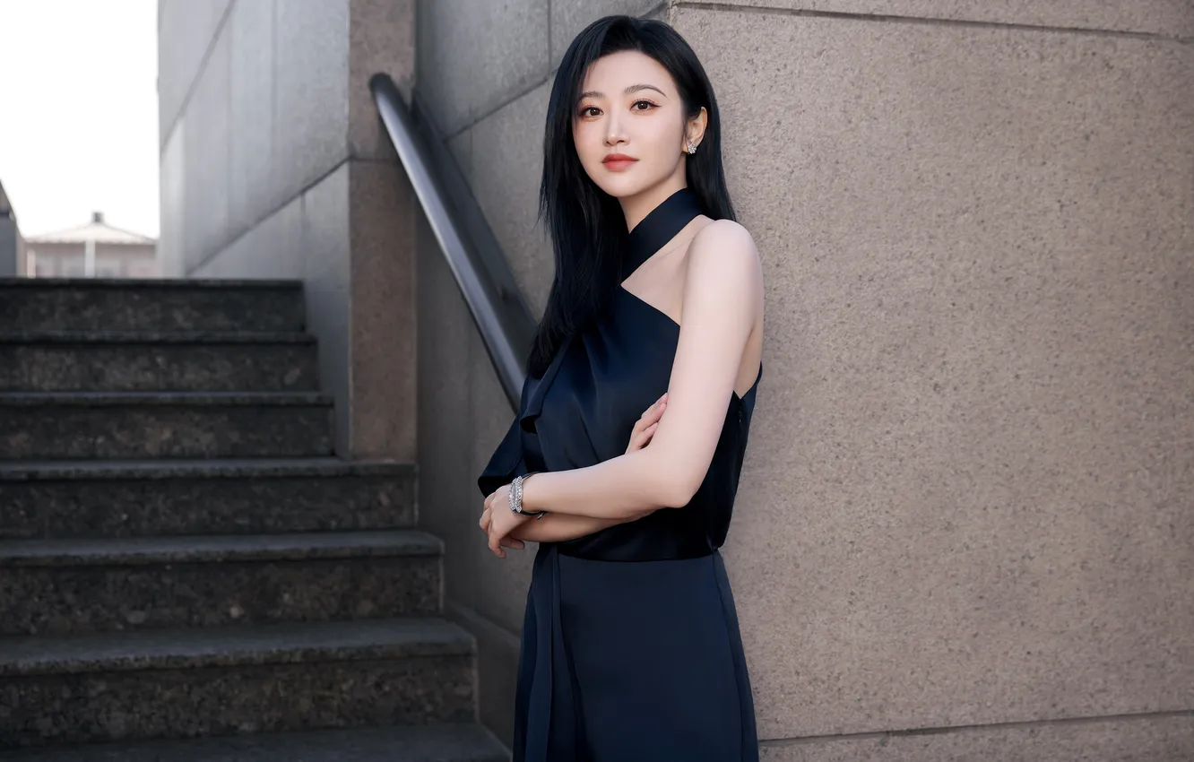 Photo wallpaper brunette, Asian, black dress, cutie, beauty, asian, pop, actress