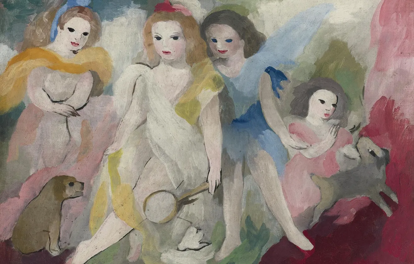 Photo wallpaper modern, Marie Laurencin, two dogs, Four girls.