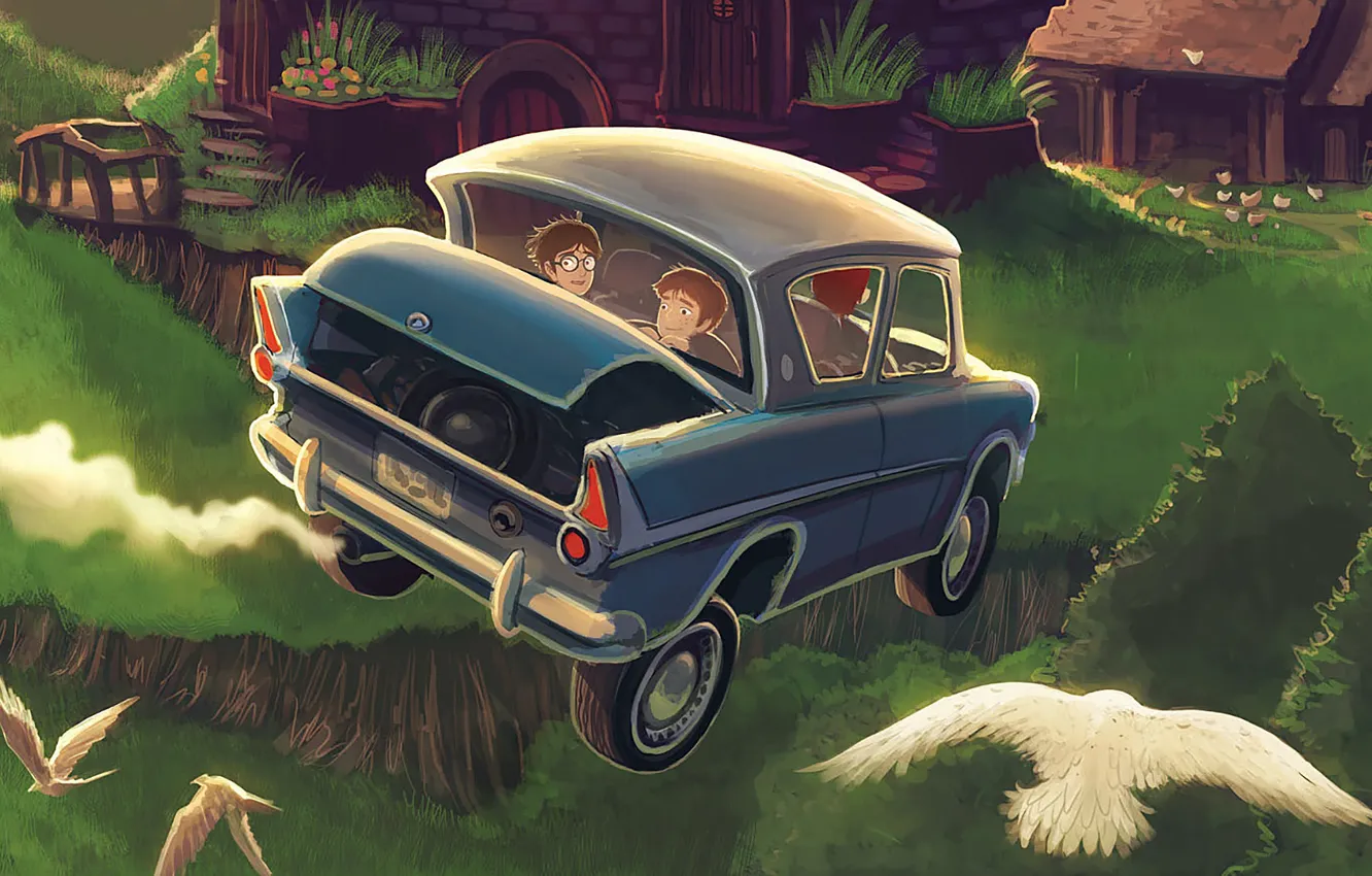 Photo wallpaper owl, England, Nora, Harry Potter, car, Ford, Harry Potter, Ron Weasley