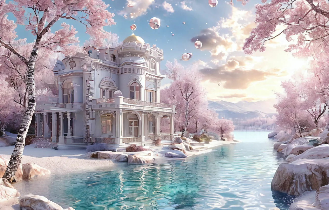 Photo wallpaper home, pink, AI ART