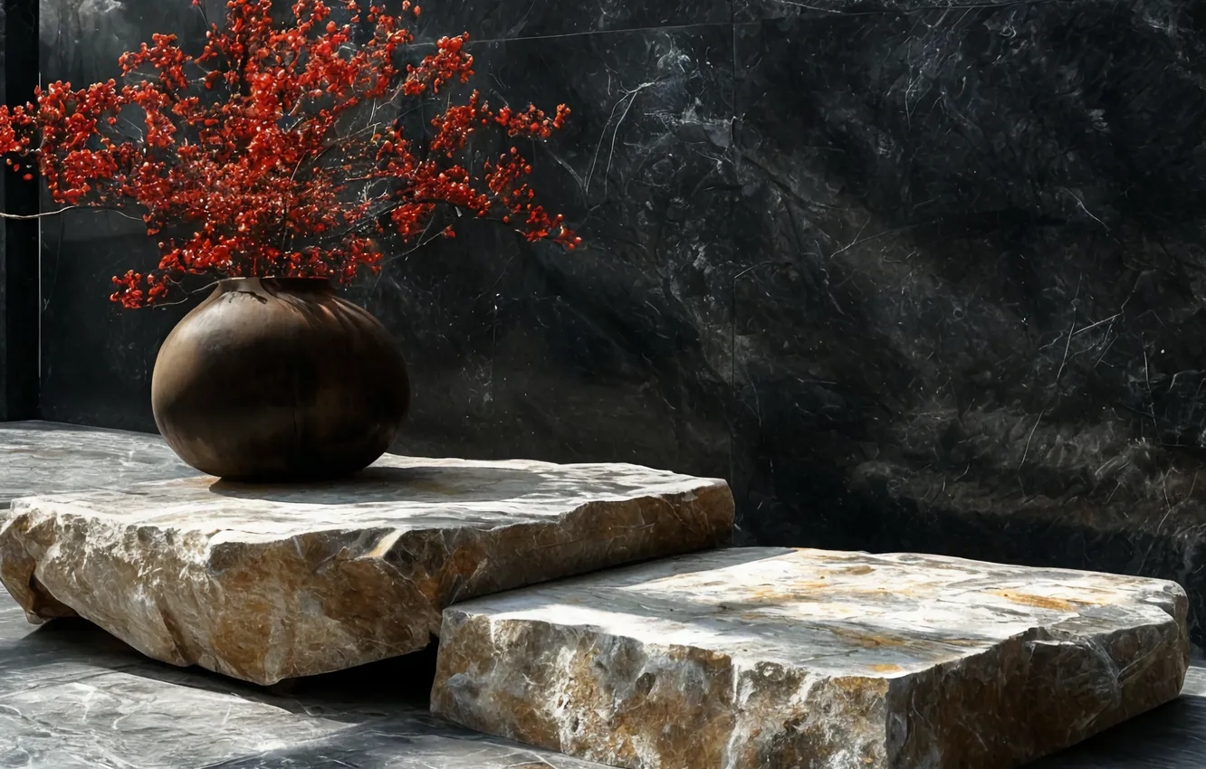 Photo wallpaper red, stones, grey