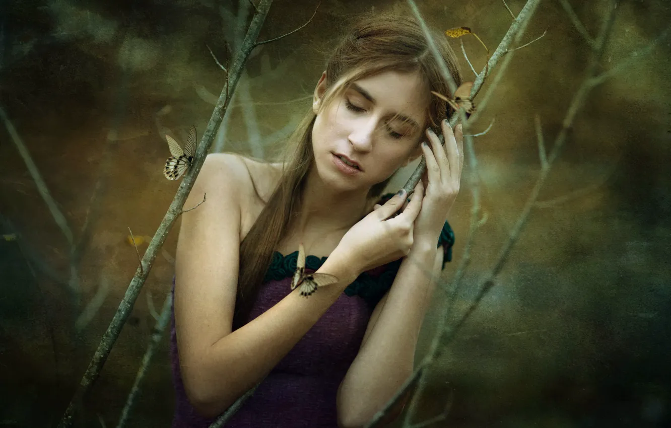 Photo wallpaper girl, butterfly, Mar Kalina