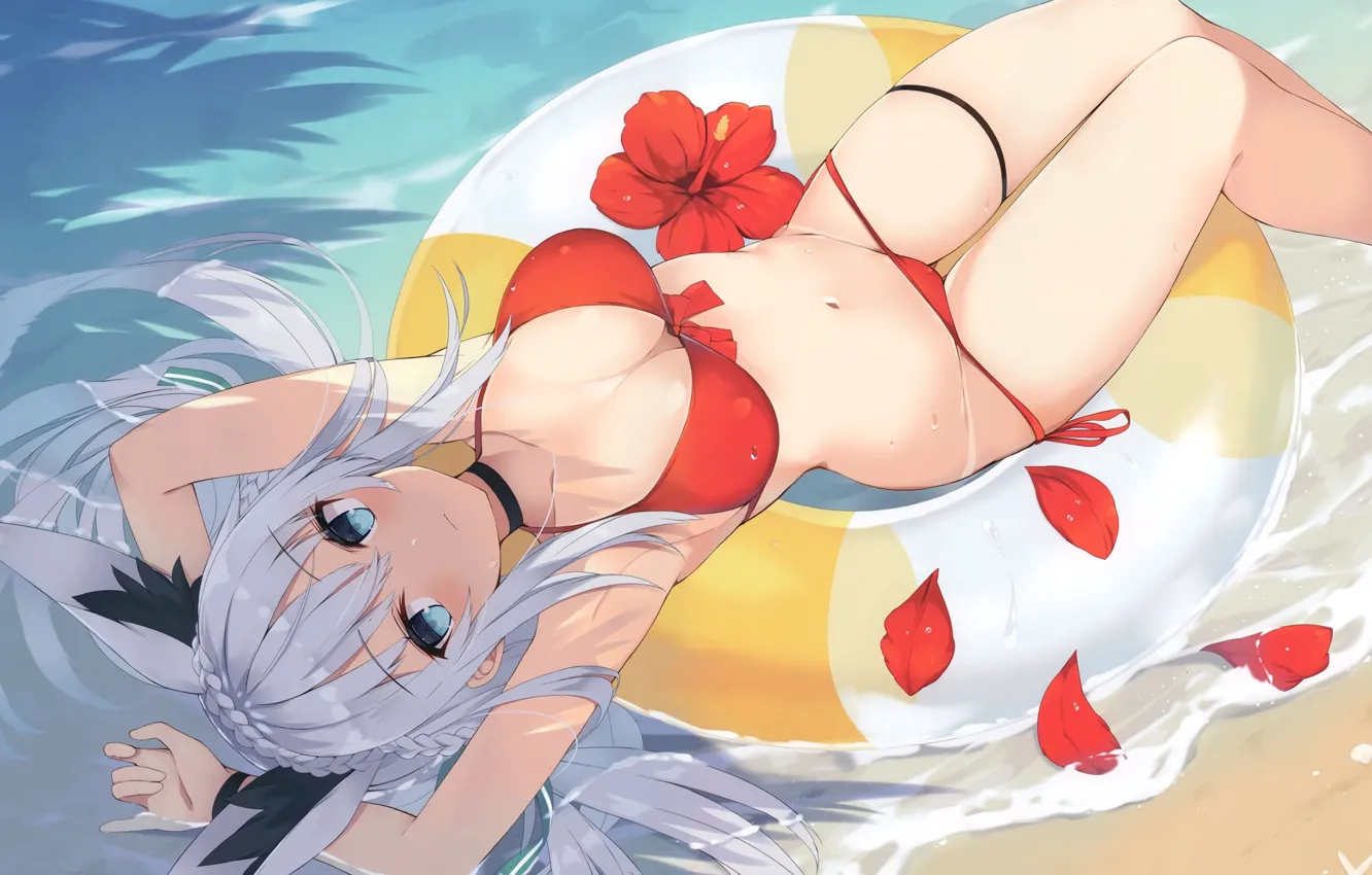 Photo wallpaper swimsuit, girl, anime, art, nibiiro shizuka