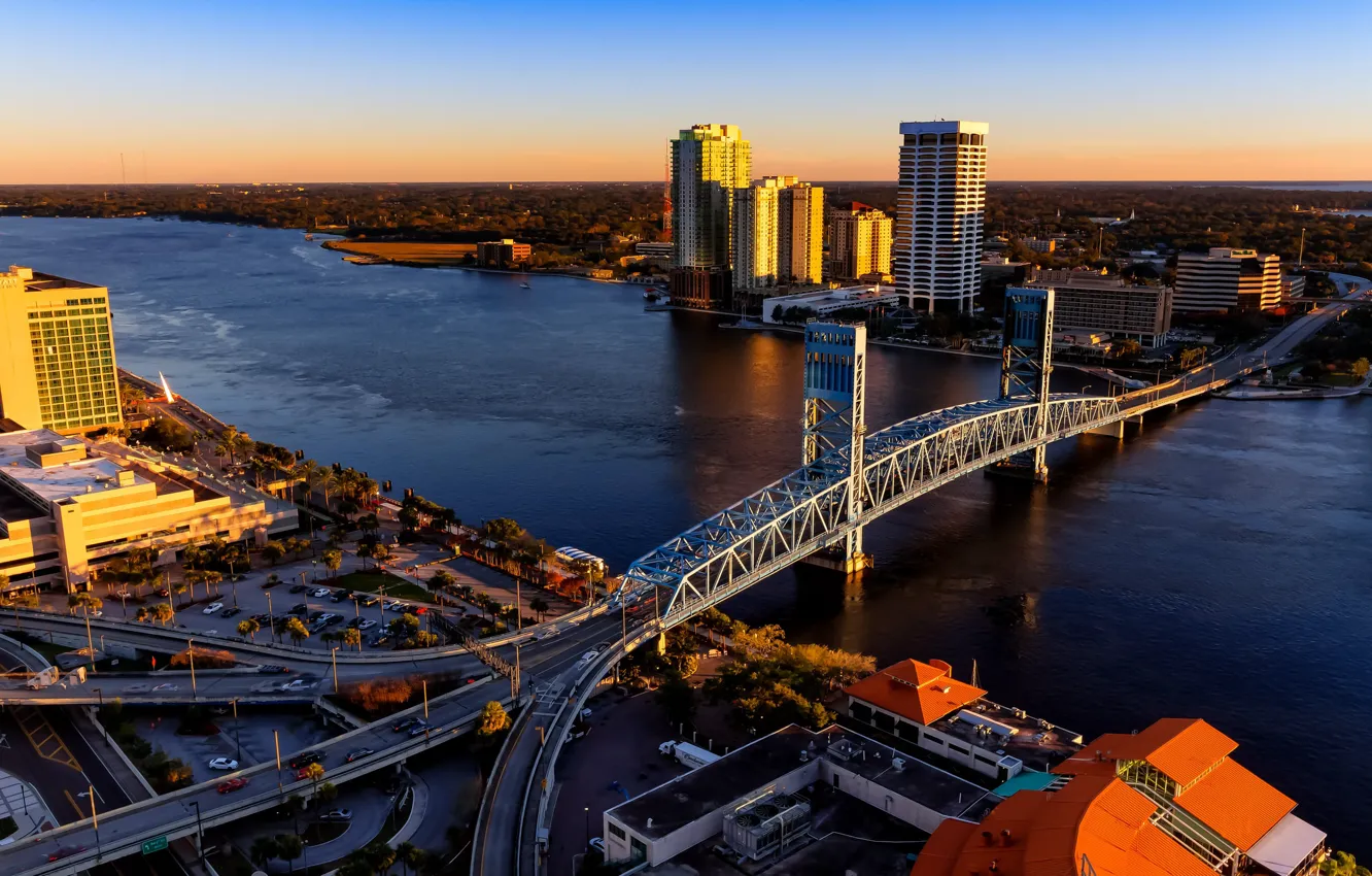 Photo wallpaper bridge, river, USA, architecture, Jacksonville, Duval