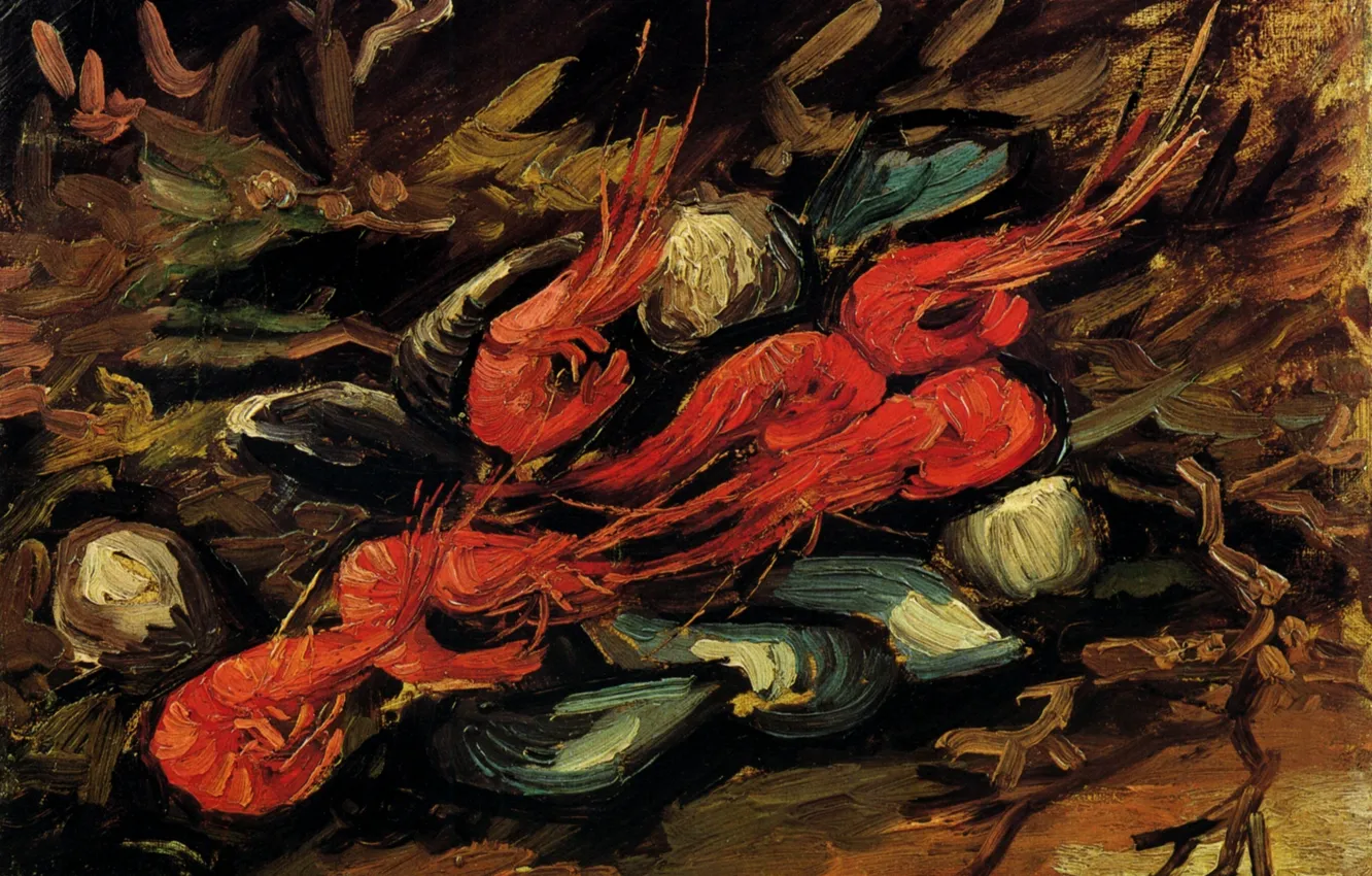 Photo wallpaper still life, Vincent van Gogh, cancers, and Shrimps, with Mussels