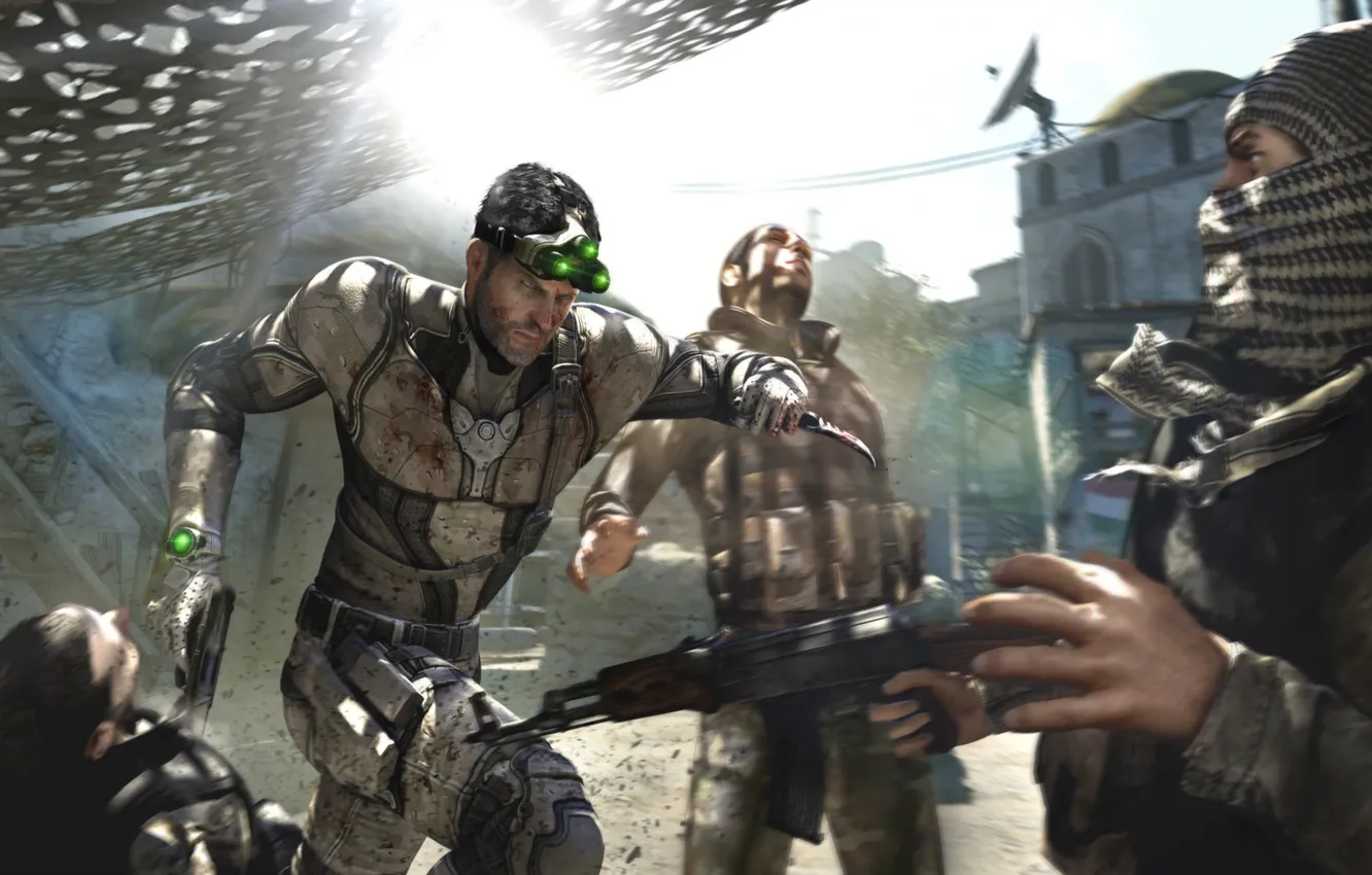 Photo wallpaper blood, knife, Slaughter, Sam Fisher, AK-47, Tom Clancy's, Splinter Cell Blacklist, Terrorists