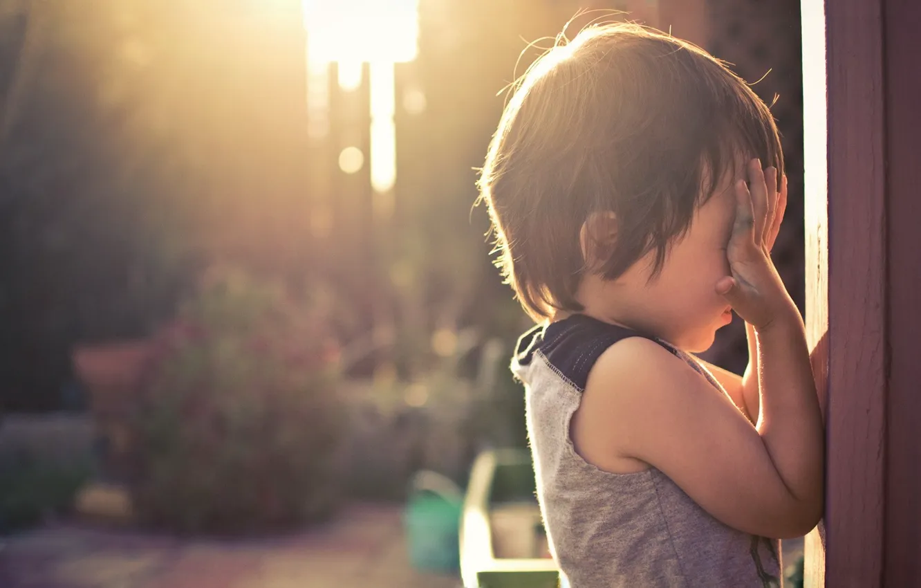 Photo wallpaper children, boy, 156, hide and seek