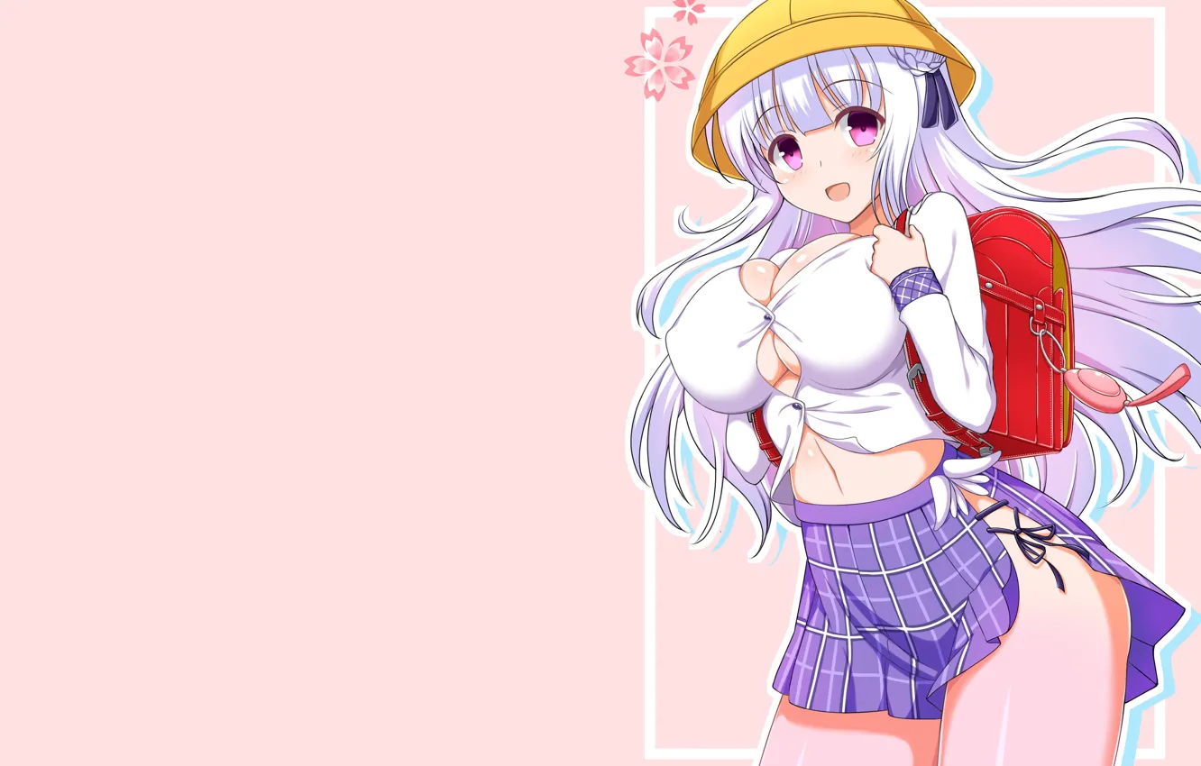 Photo wallpaper girl, sexy, cleavage, blouse, pink hair, long hair, boobs, anime