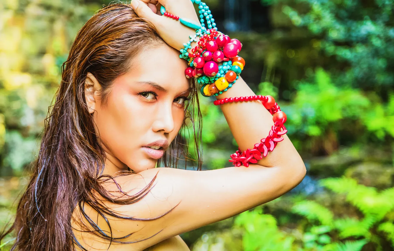 Photo wallpaper eyes, look, girl, decoration, face, background, hair, lips