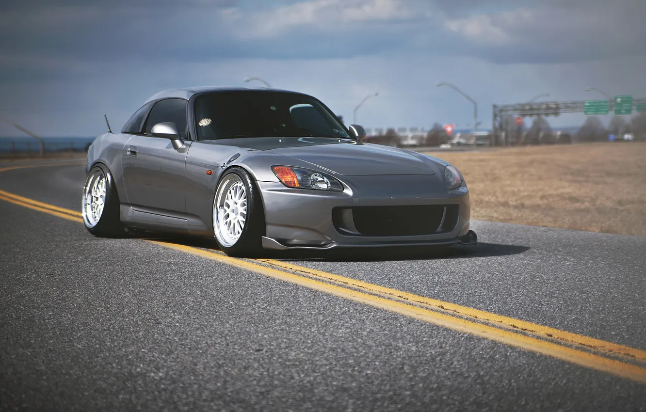 Photo wallpaper road, silver, Honda, Honda, S2000, S2000
