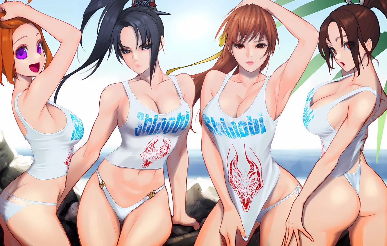 Photo wallpaper sexy, ass, cleavage, beach, sky, long hair, sea, ocean