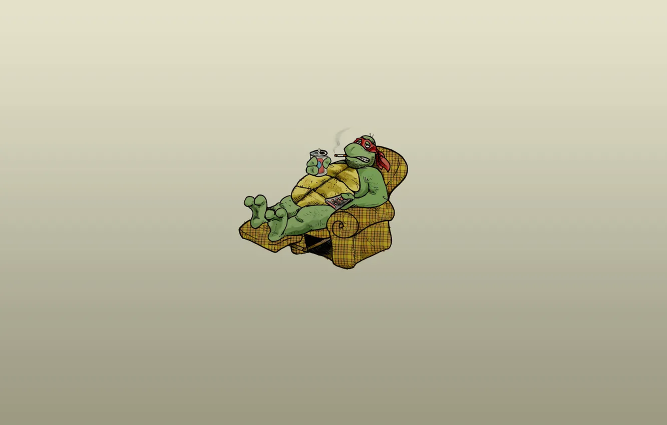 Photo wallpaper sofa, chair, cigarette, remote, Bank, Teenage mutant ninja turtles, resting, Rafael