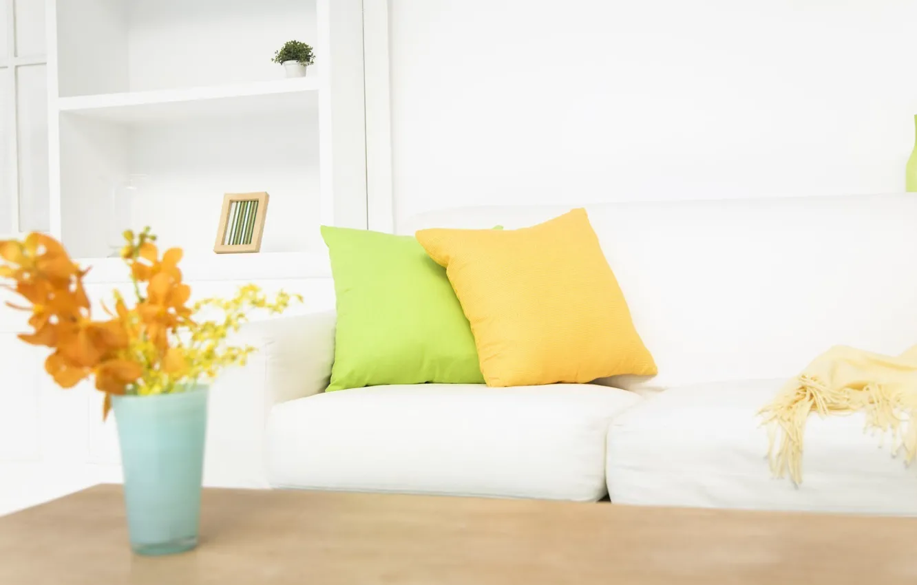 Photo wallpaper flowers, design, style, interior, pillow