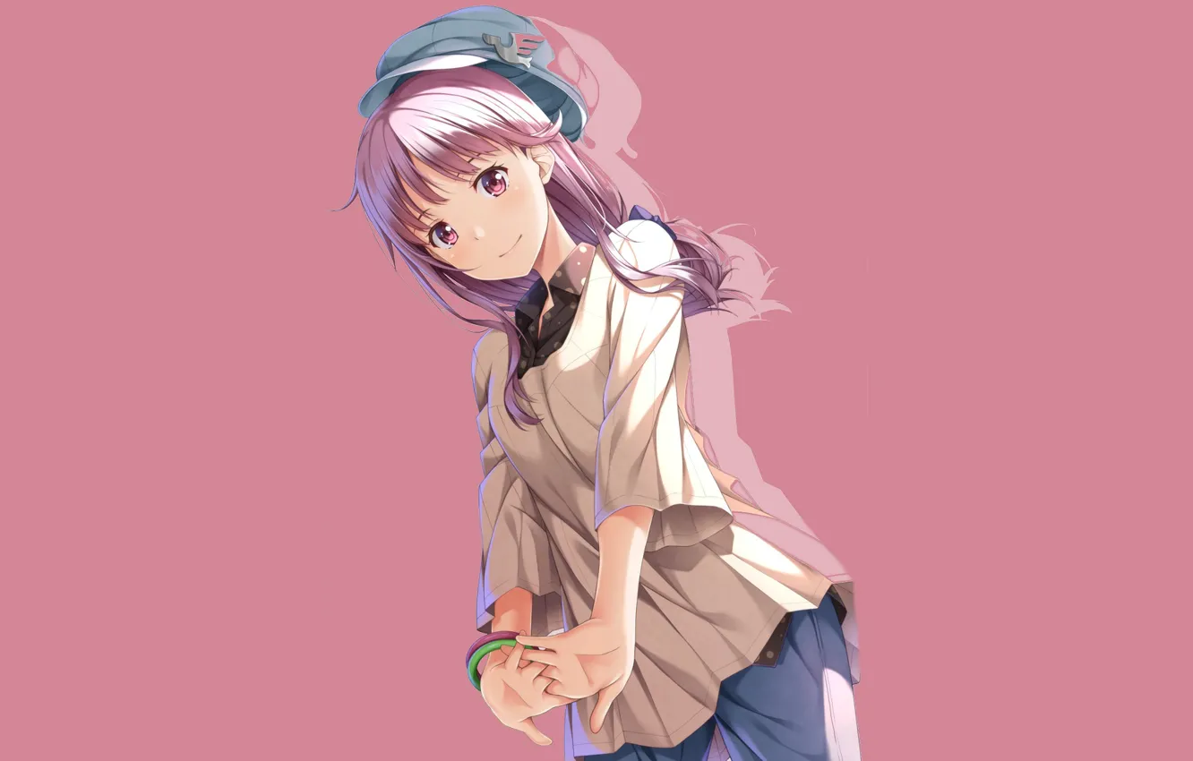 Photo wallpaper style, girl, cap, pink background