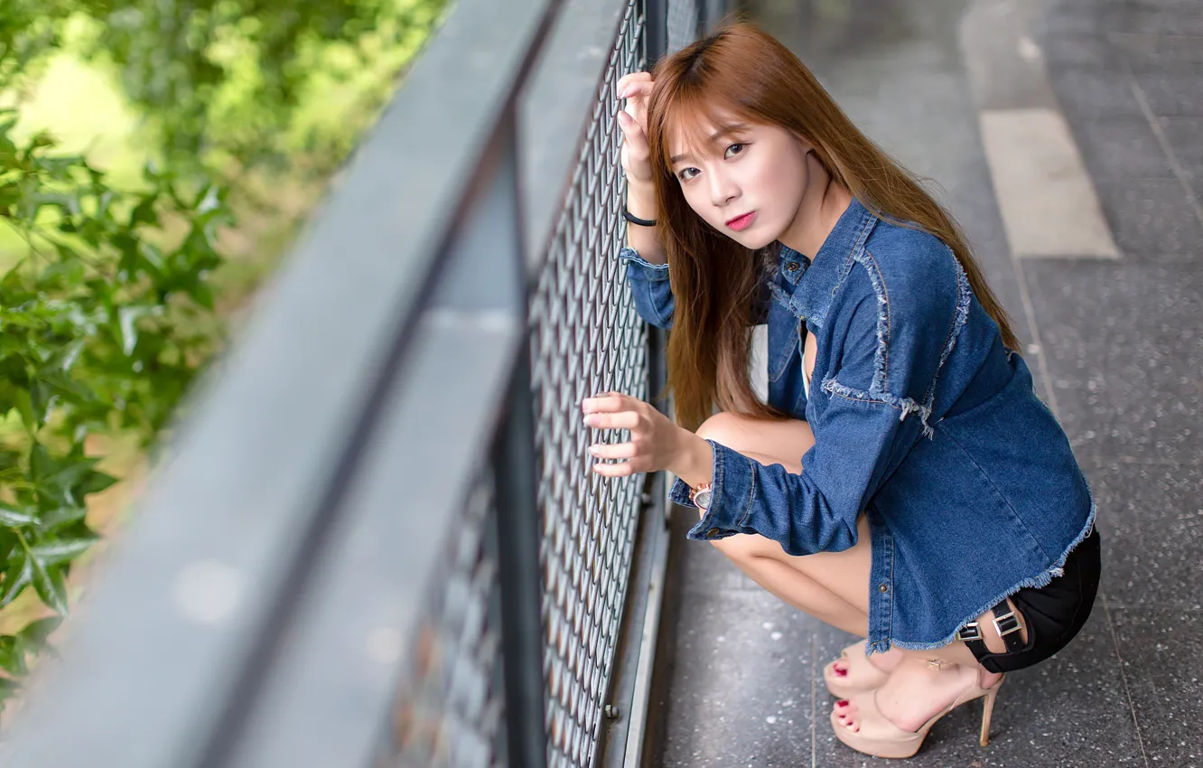 Photo wallpaper look, girl, hair, Asian, bokeh