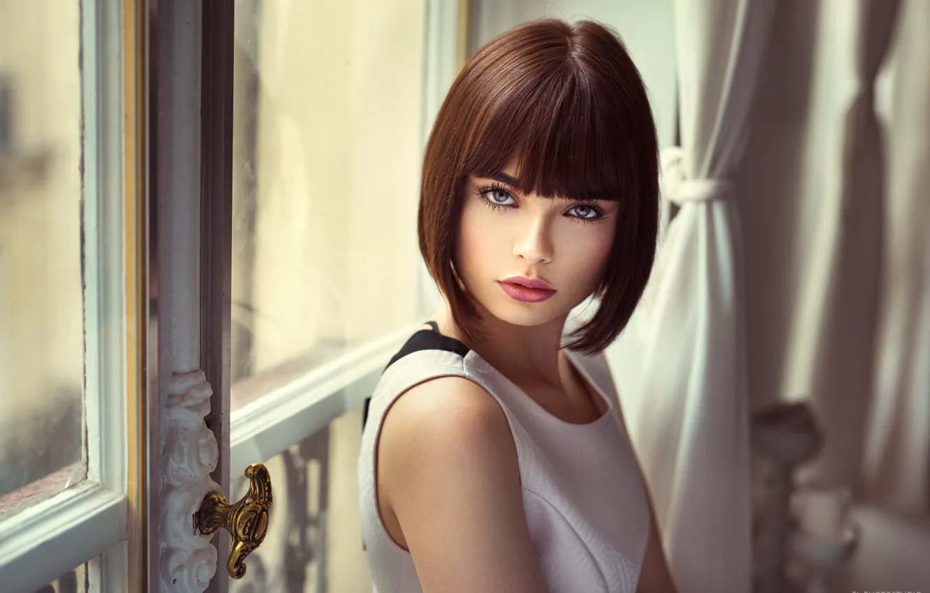 Photo wallpaper eyes, look, girl, model, hairstyle, beautiful, Lods Franck, Marie Grippon