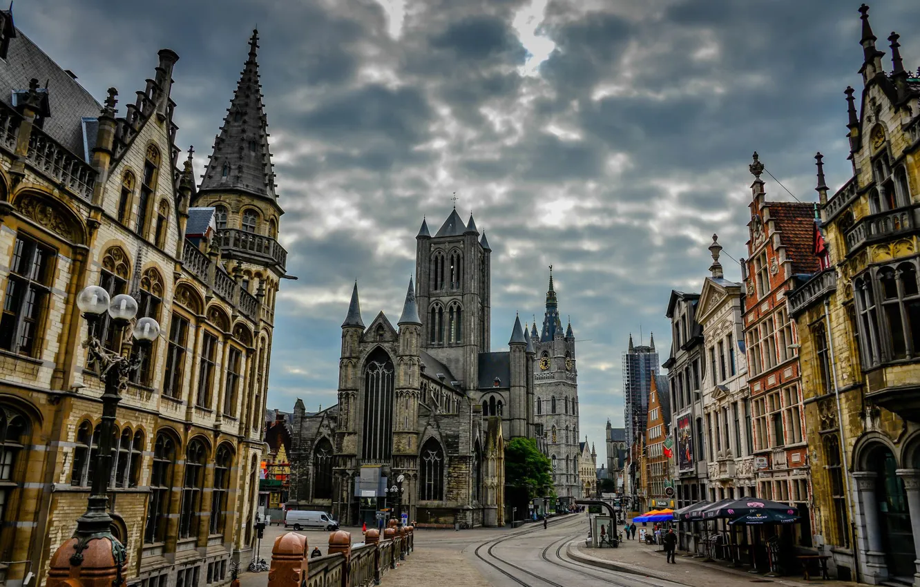 Photo wallpaper street, building, Belgium, architecture, Ghent, Saint-Nicholas Church