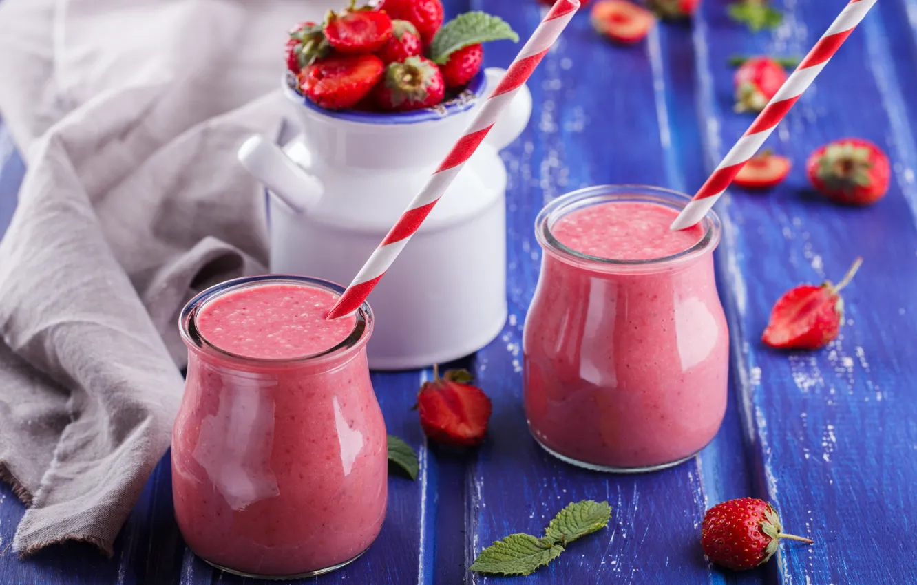 Photo wallpaper berries, Breakfast, strawberry, yogurt, smoothies, Stolyevych Yulia
